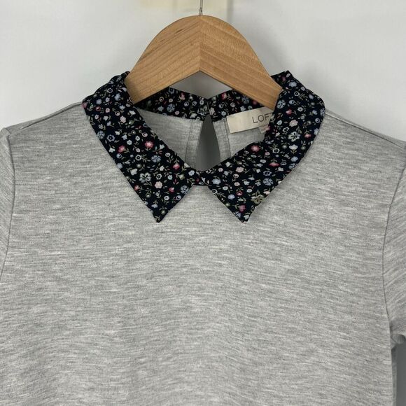 LOFT Long Sleeve Top Floral‎ Collar & Ruffle Hem Womens Petite Size XXS Gray NWT - Picture 4 of 12